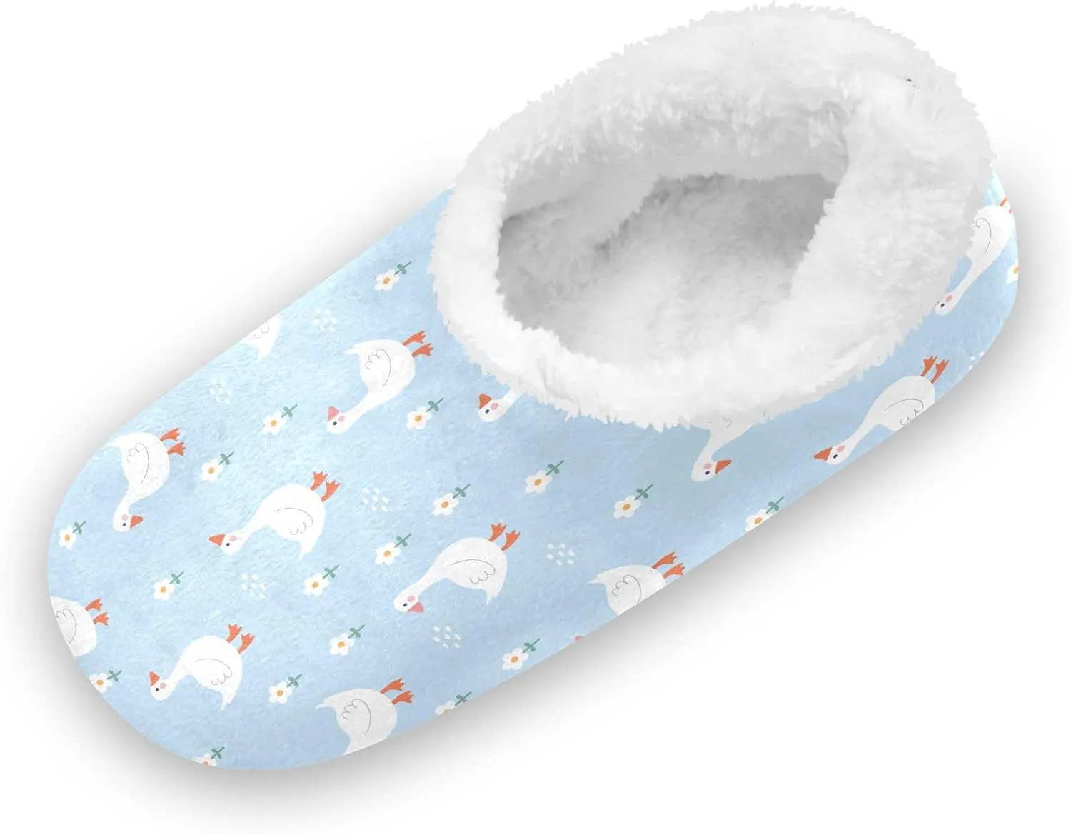 Kids Winter Slippers for Boys Girls Goose White Duck and Floral Warm Soft Non Slip House Slippers Children Indoor