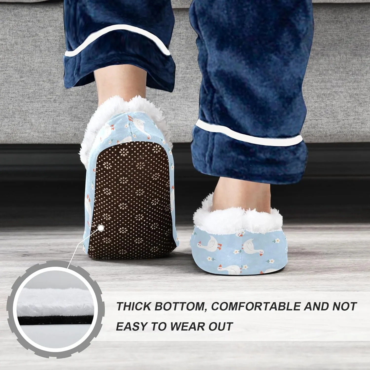 Kids Winter Slippers for Boys Girls Goose White Duck and Floral Warm Soft Non Slip House Slippers Children Indoor
