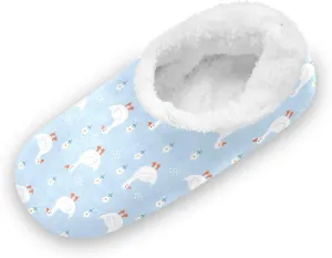 Kids Winter Slippers for Boys Girls Goose White Duck and Floral Warm Soft Non Slip House Slippers Children Indoor