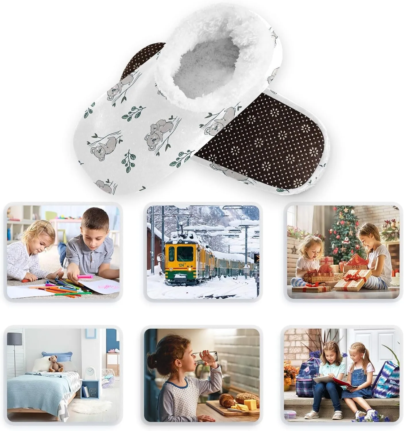Kids Winter Slippers for Boys Girls Koala Bear Cartoon Animal Warm Soft Non Slip House Slippers Children Indoor