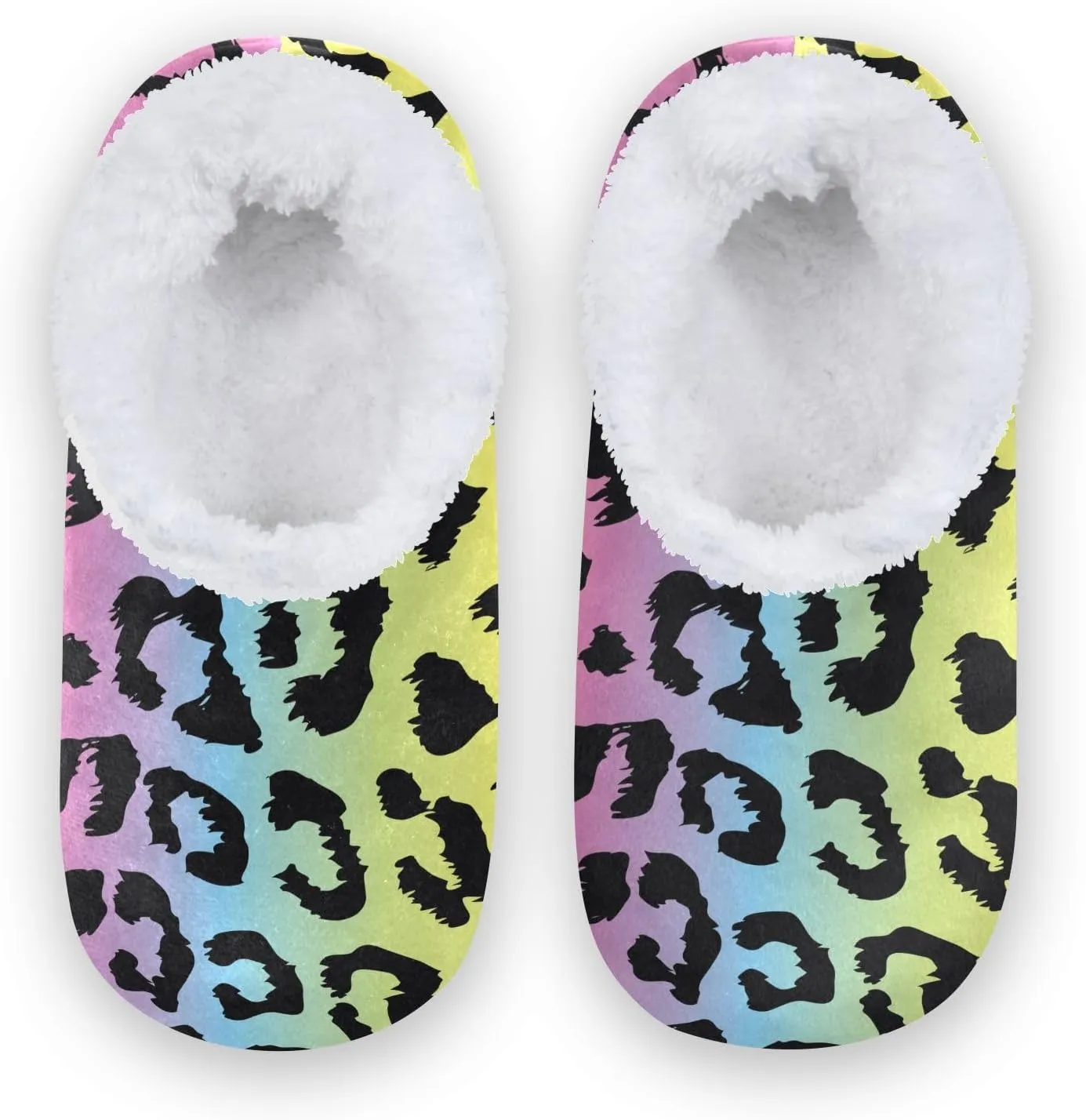 Kids Winter Slippers for Boys Girls Leopard Rainbow Animal Print Warm Soft Non Slip House Slippers Children Indoor