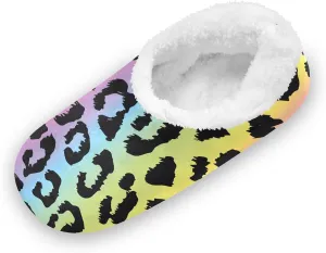 Kids Winter Slippers for Boys Girls Leopard Rainbow Animal Print Warm Soft Non Slip House Slippers Children Indoor