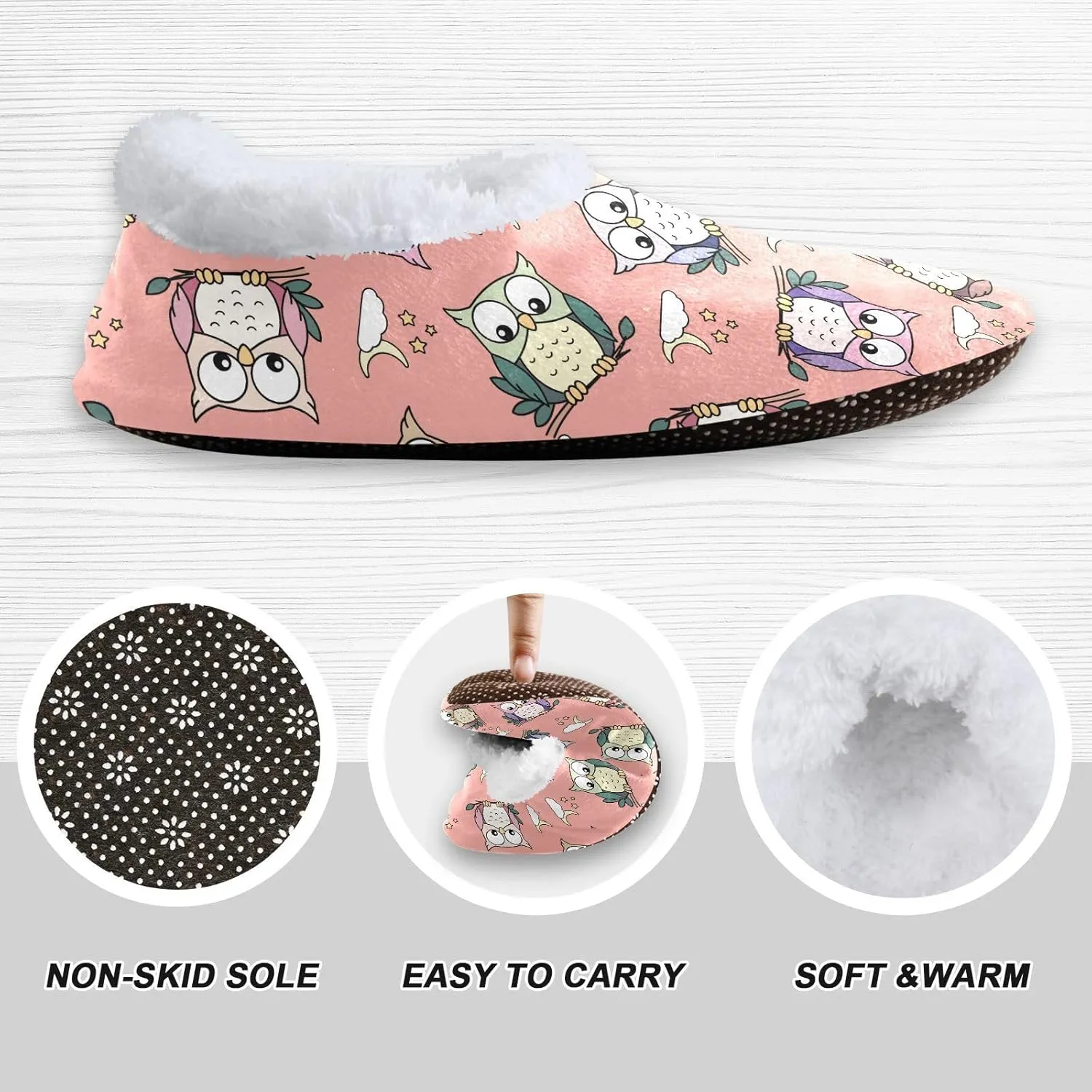 Kids Winter Slippers for Boys Girls Owl Pink Cartoon Funny Bird Warm Soft Non Slip House Slippers Children Indoor