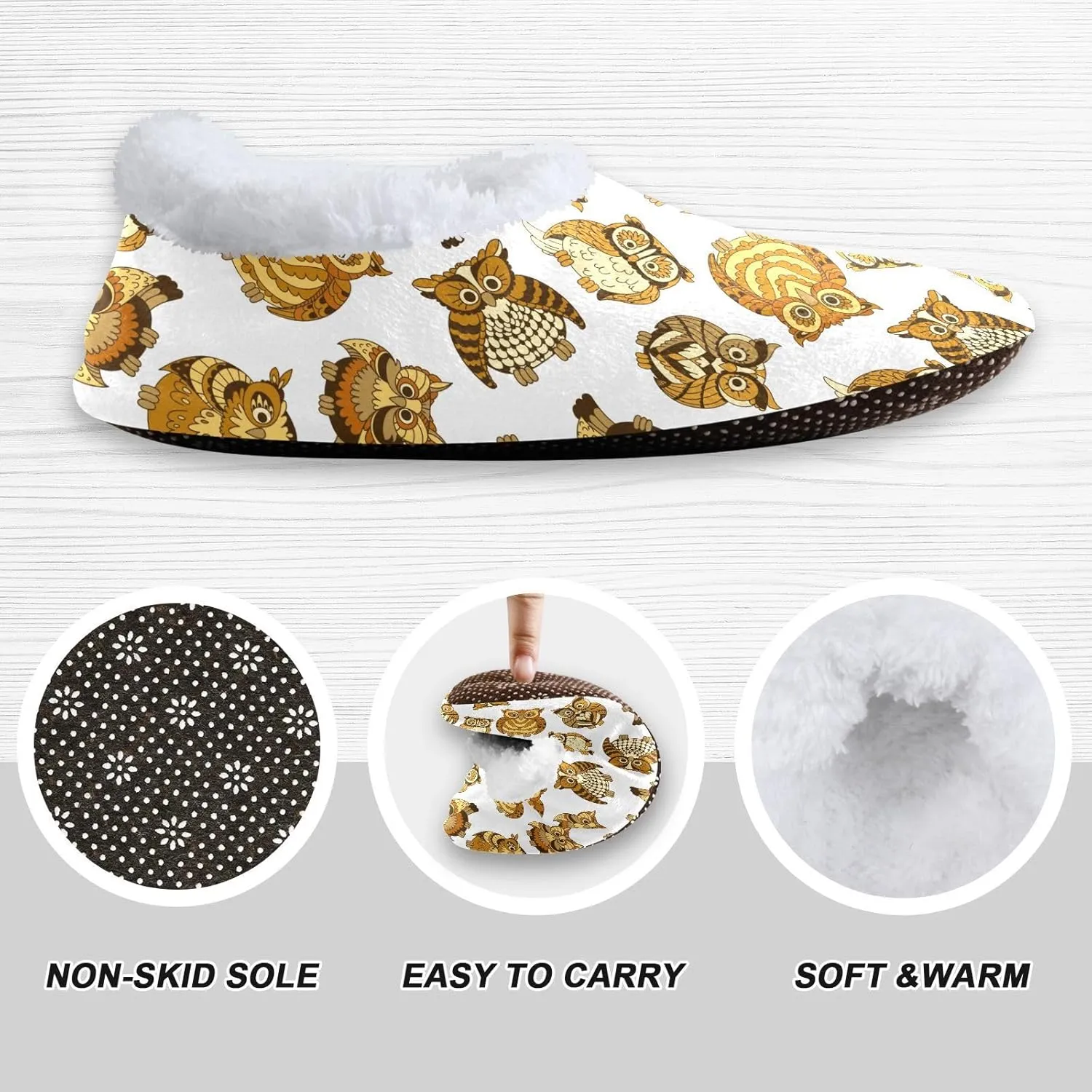 Kids Winter Slippers for Boys Girls Owls Colorful Bird Warm Soft Non Slip House Slippers Children Indoor