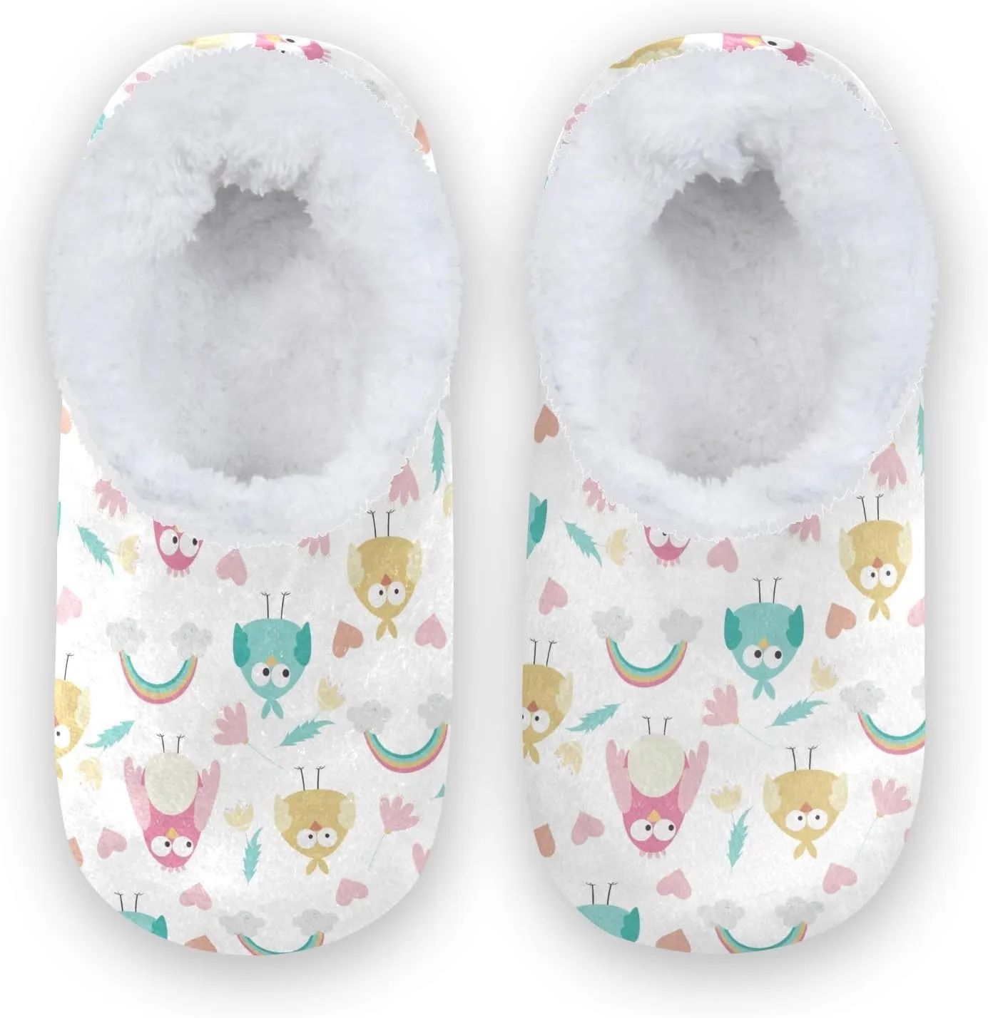 Kids Winter Slippers for Boys Girls Owls Flowers Rainbow Hearts Warm Soft Non Slip House Slippers Children Indoor