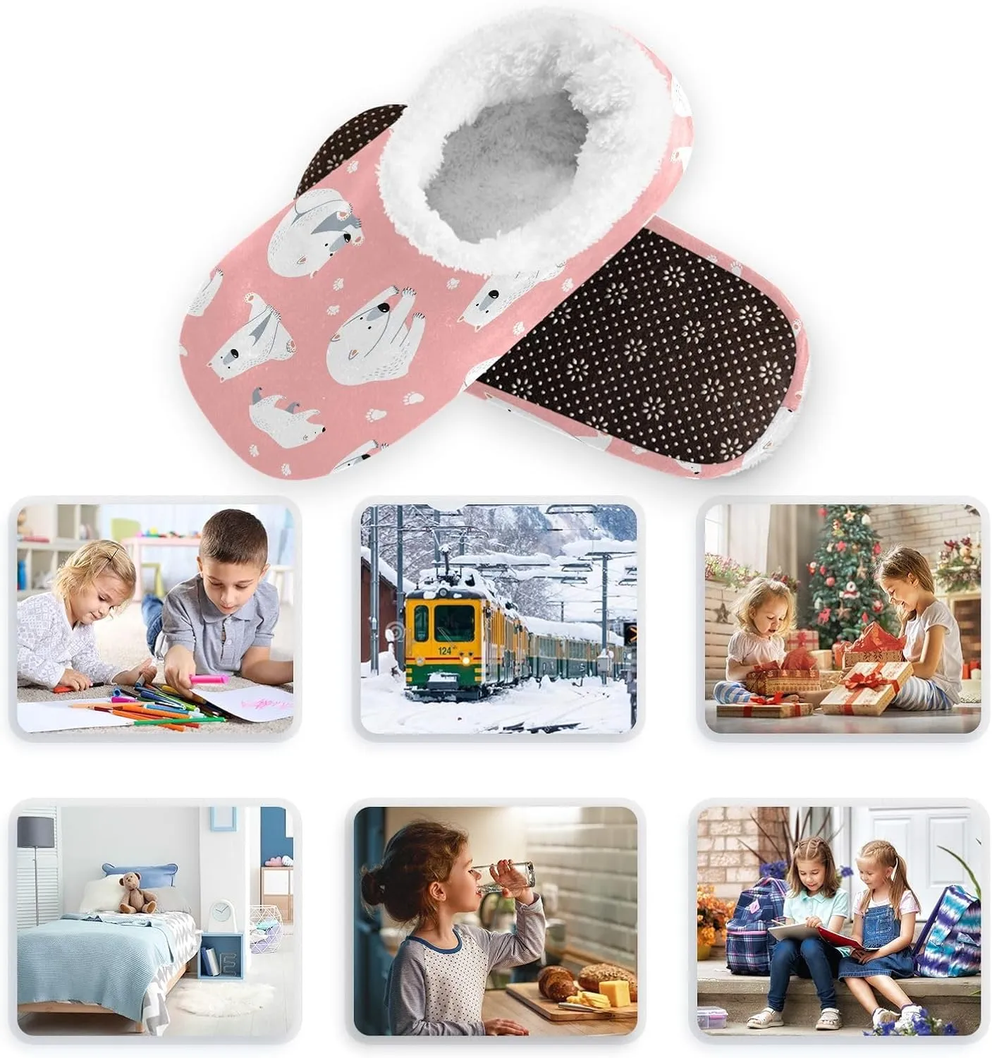Kids Winter Slippers for Boys Girls Polar Bear Cute Animal Cartoon Warm Soft Non Slip House Slippers Children Indoor