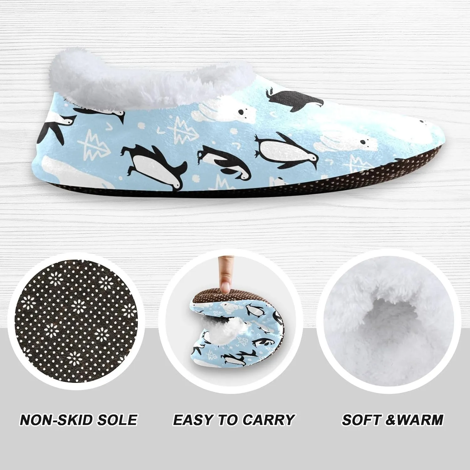 Kids Winter Slippers for Boys Girls Polar Bears Penguins Cartoon Warm Soft Non Slip House Slippers Children Indoor
