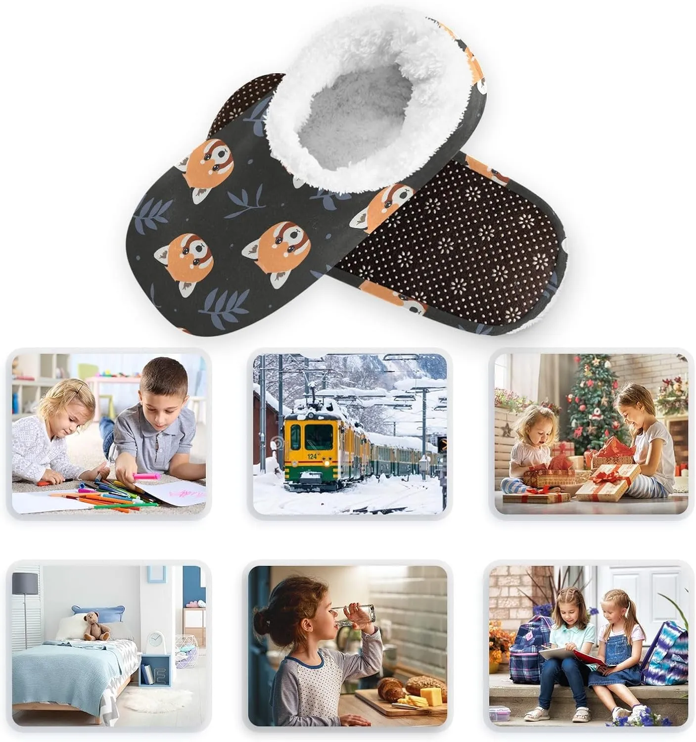Kids Winter Slippers for Boys Girls Raccoon Panda Cartoon Animal Warm Soft Non Slip House Slippers Children Indoor