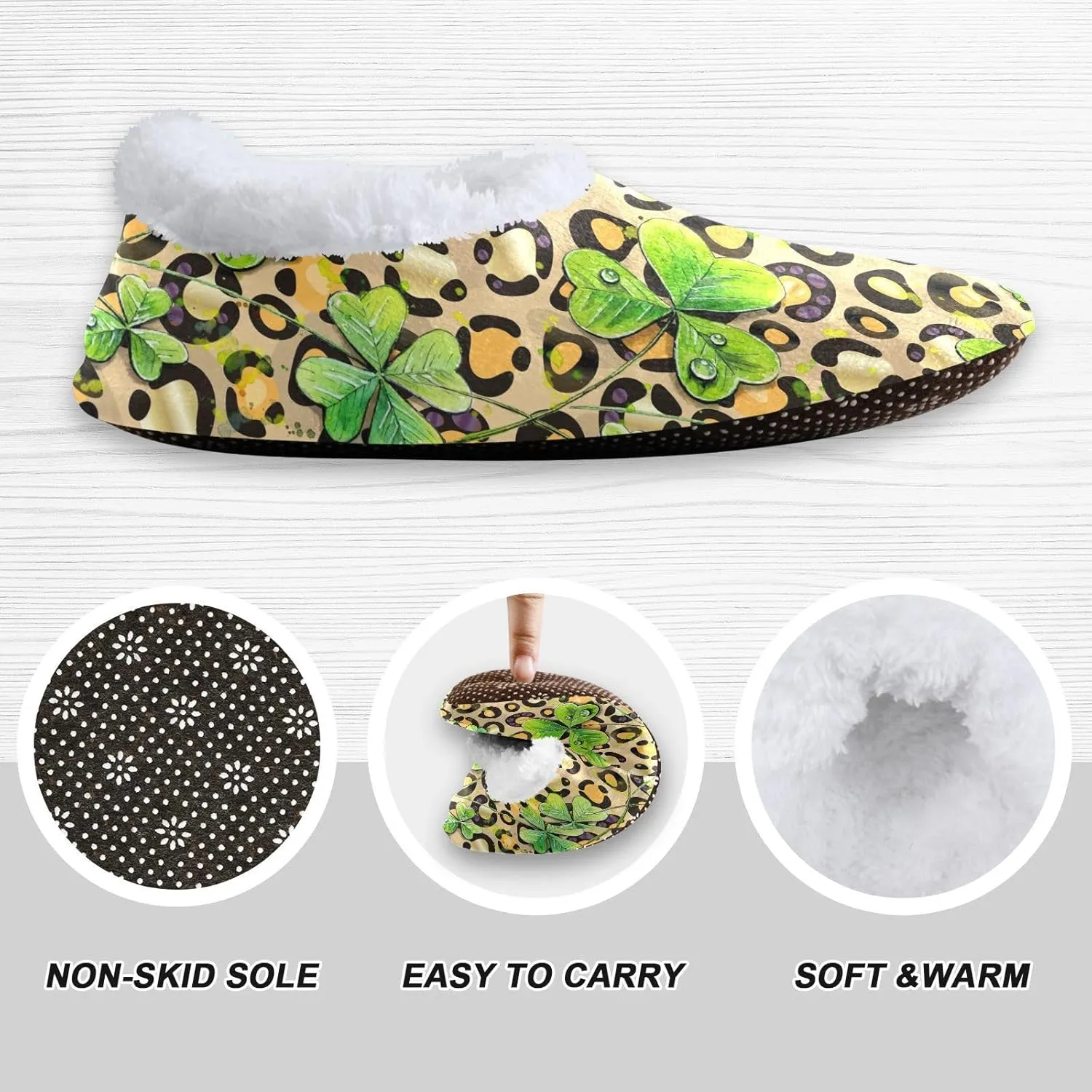 Kids Winter Slippers for Boys Girls Shamrocks Leopard Animal Print Warm Soft Non Slip House Slippers Children Indoor