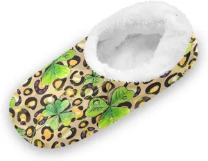 Kids Winter Slippers for Boys Girls Shamrocks Leopard Animal Print Warm Soft Non Slip House Slippers Children Indoor