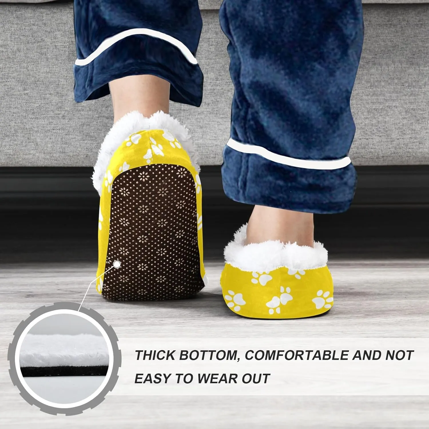Kids Winter Slippers for Boys Girls White Paw Animal Print Warm Soft Non Slip House Slippers Children Indoor