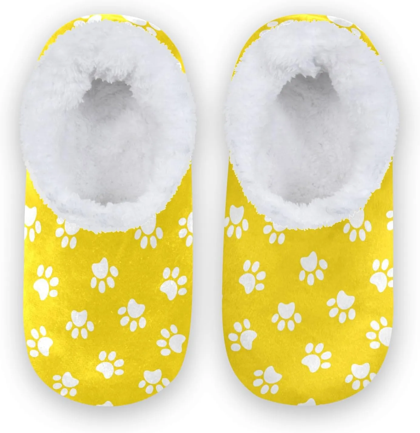 Kids Winter Slippers for Boys Girls White Paw Animal Print Warm Soft Non Slip House Slippers Children Indoor