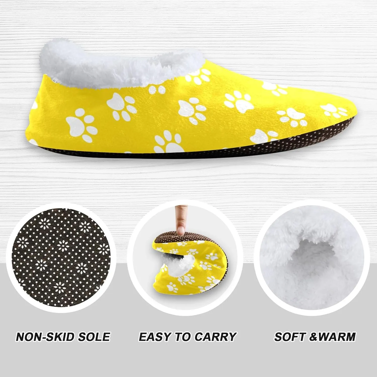 Kids Winter Slippers for Boys Girls White Paw Animal Print Warm Soft Non Slip House Slippers Children Indoor