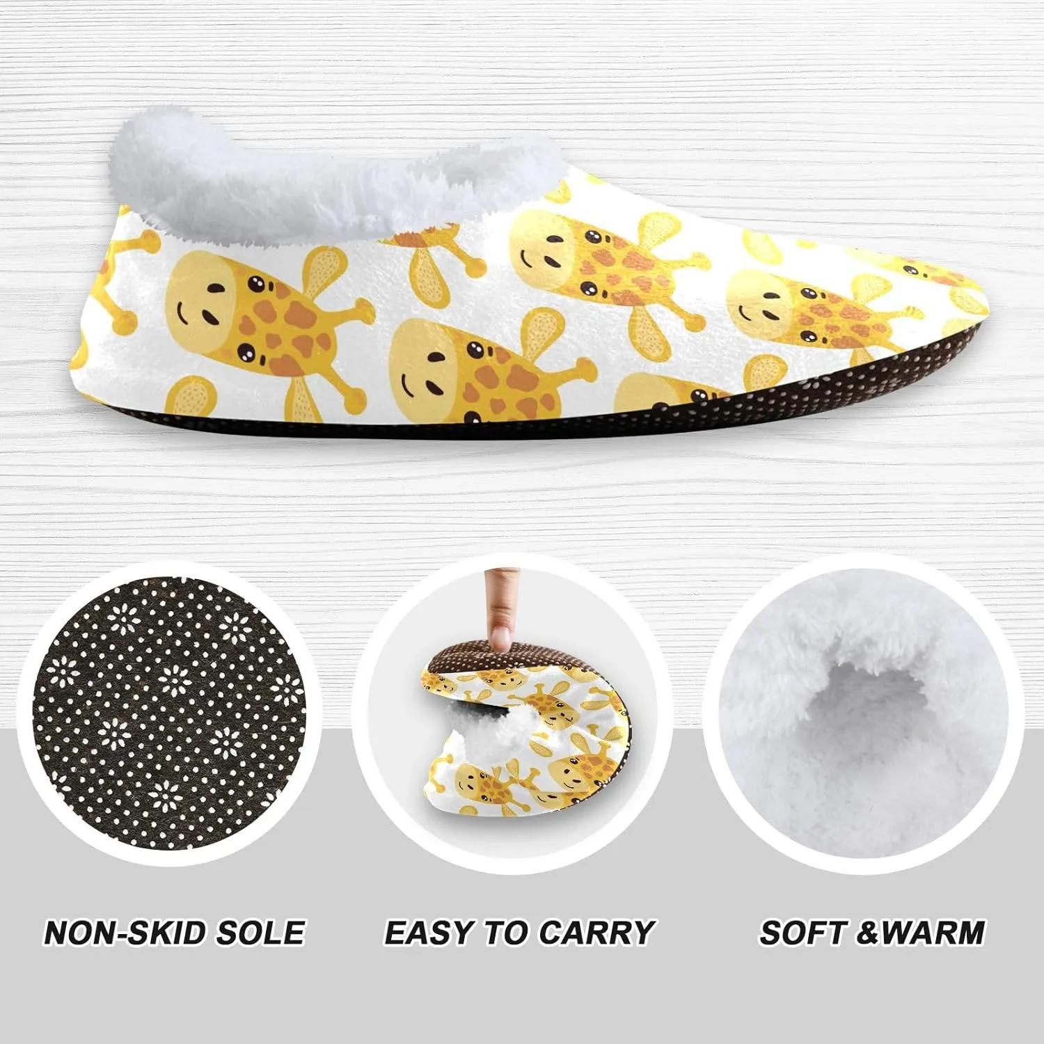 Kids Winter Slippers Giraffe Animal Face Lovely Animal Warm Soft Non Slip House Slippers for Boys Girls Indoor