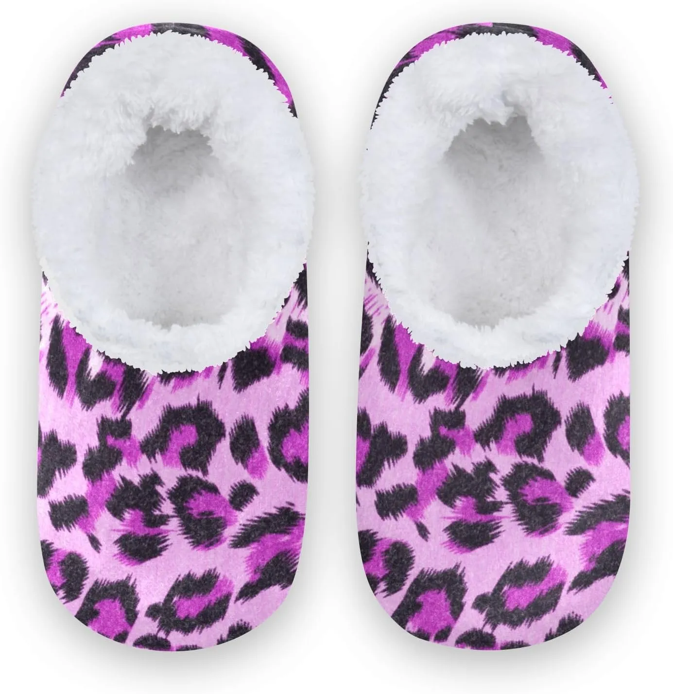 Kids Winter Slippers Leopard Animal Skin Print Purple Warm Soft Non Slip House Slippers for Boys Girls Indoor