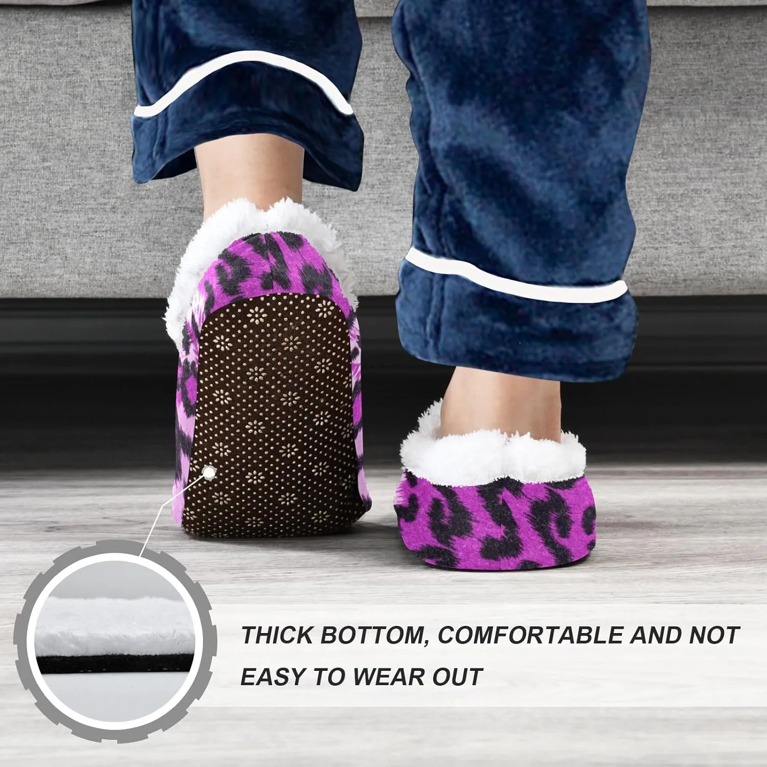 Kids Winter Slippers Leopard Animal Skin Print Purple Warm Soft Non Slip House Slippers for Boys Girls Indoor