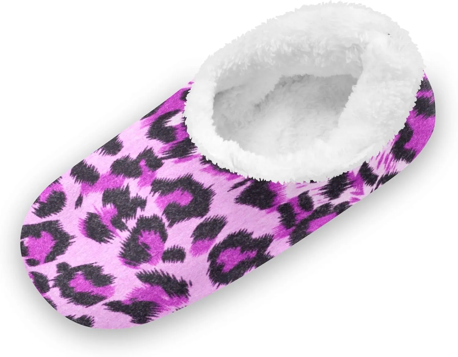 Kids Winter Slippers Leopard Animal Skin Print Purple Warm Soft Non Slip House Slippers for Boys Girls Indoor
