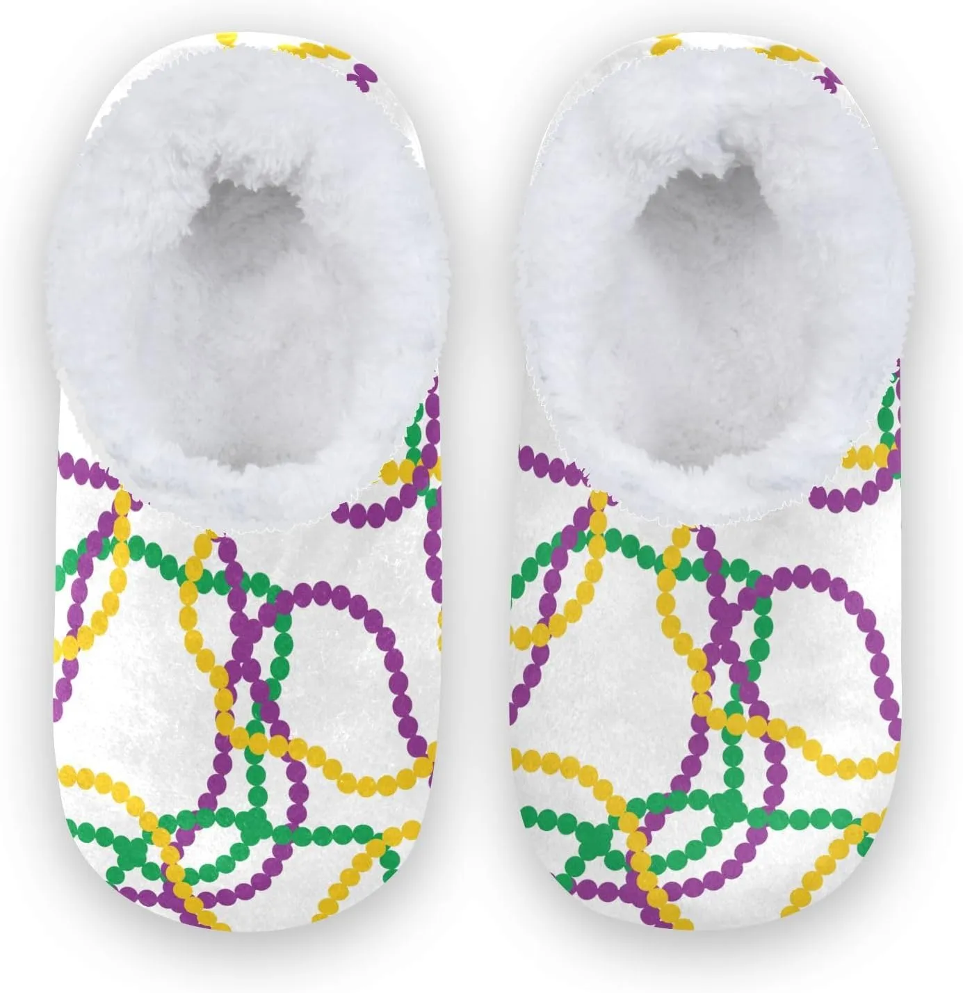 Kids Winter Slippers Mardi Gras Beads Colorful Pearl Warm Soft Non Slip House Slippers for Boys Girls Indoor