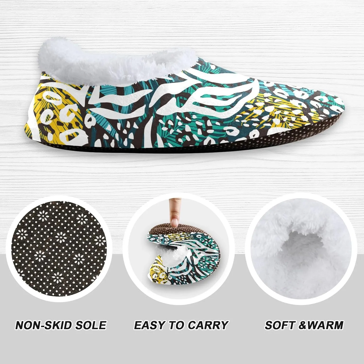 Kids Winter Slippers Palm Leaf Tiger Zebra Leopard Print Warm Soft Non Slip House Slippers for Boys Girls Indoor