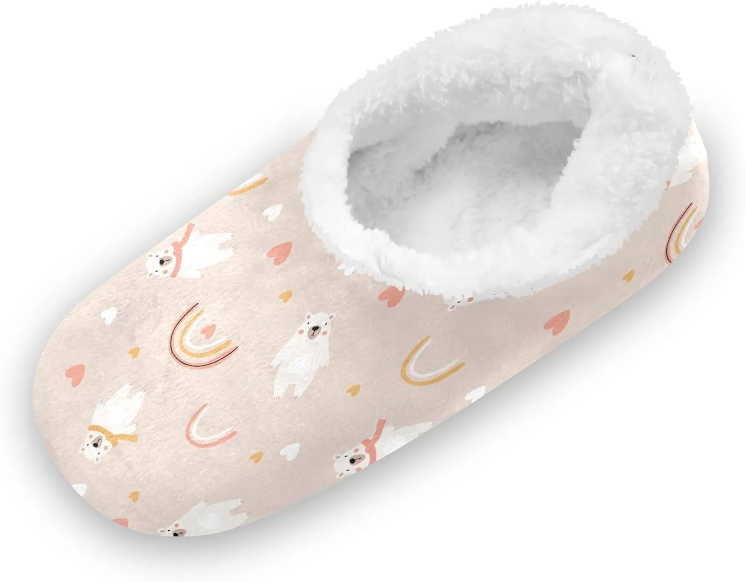 Kids Winter Slippers Polar Bear Hearts Rainbows Cartoon Warm Soft Non Slip House Slippers for Boys Girls Indoor
