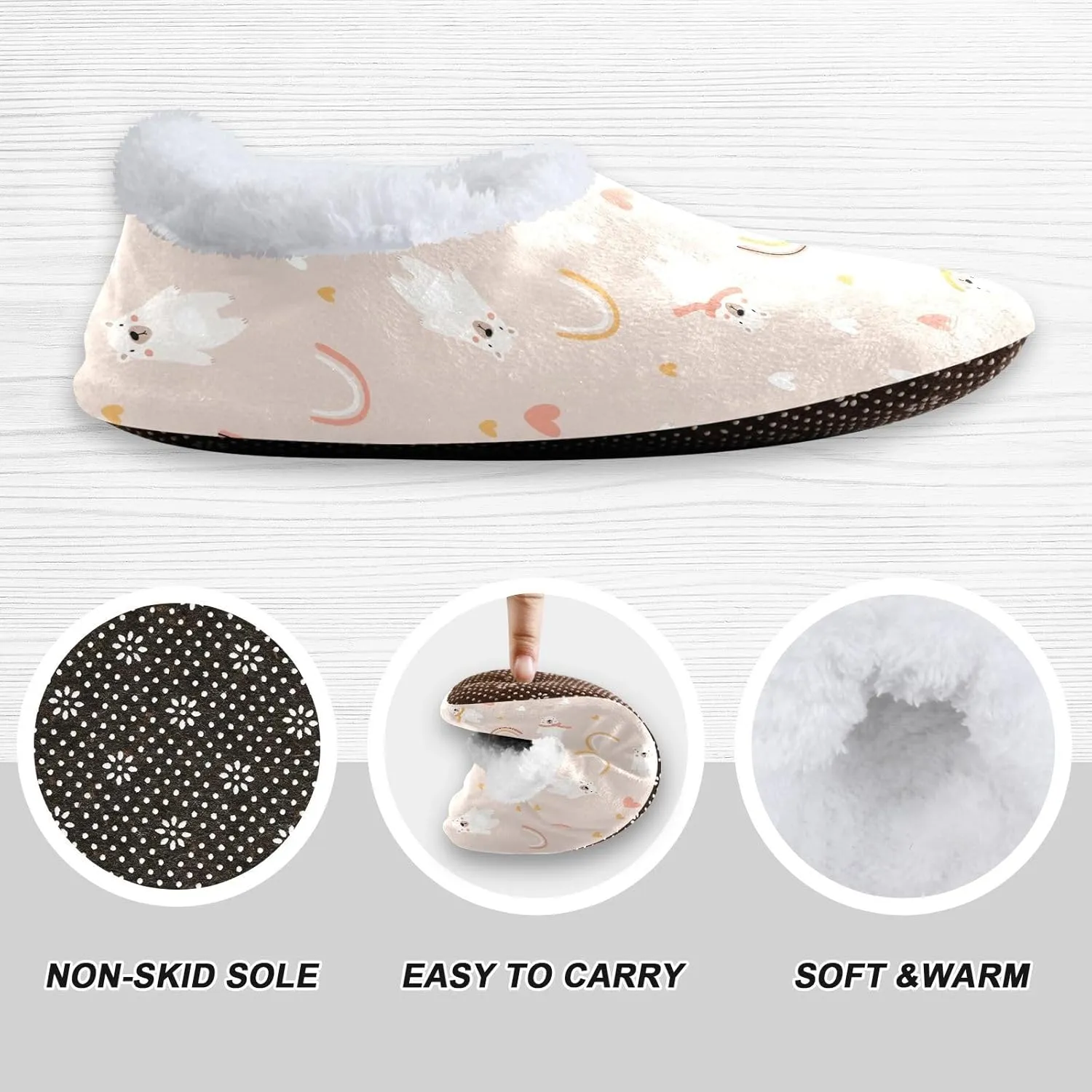 Kids Winter Slippers Polar Bear Hearts Rainbows Cartoon Warm Soft Non Slip House Slippers for Boys Girls Indoor