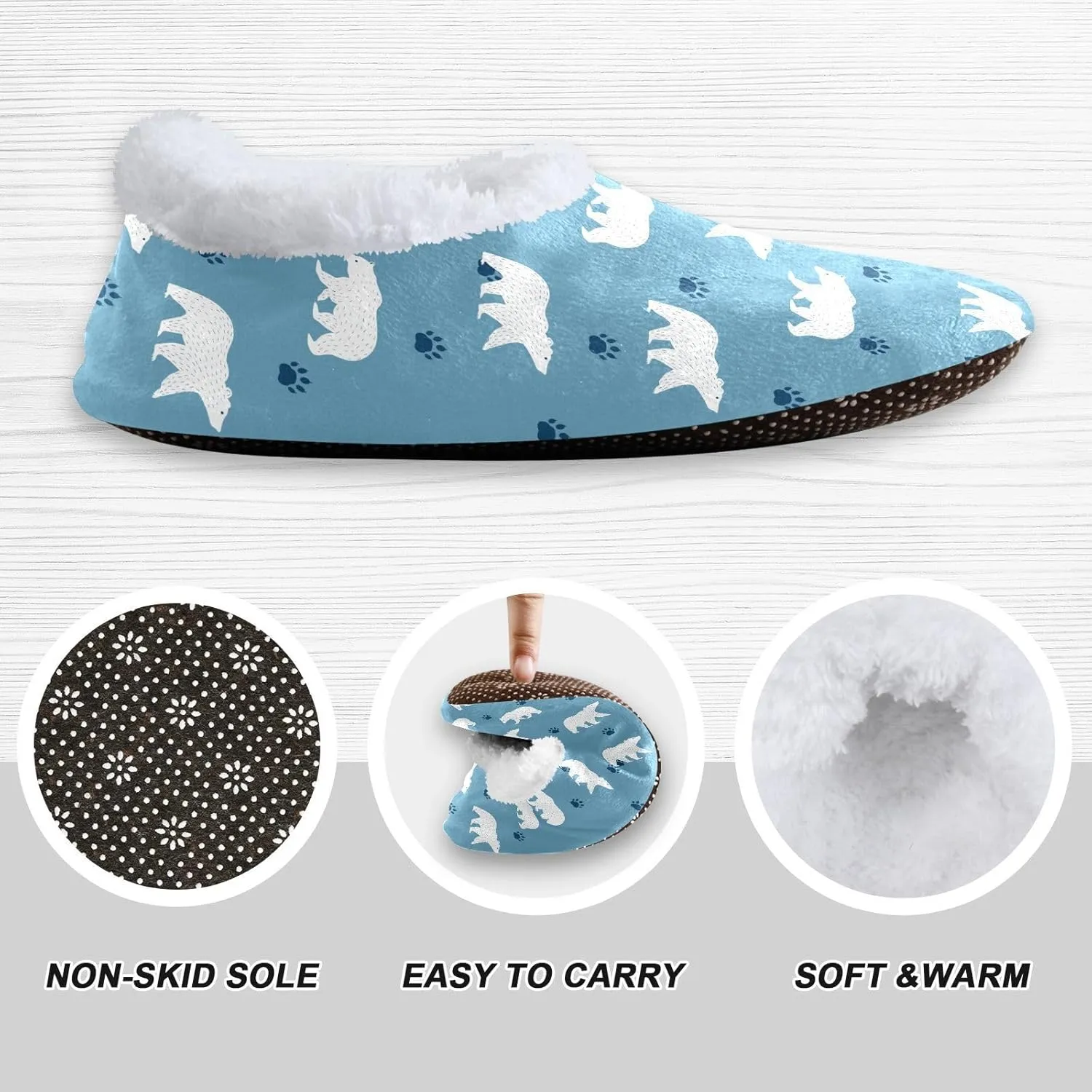 Kids Winter Slippers Polar Bear Paw White Lovely Animal Warm Soft Non Slip House Slippers for Boys Girls Indoor