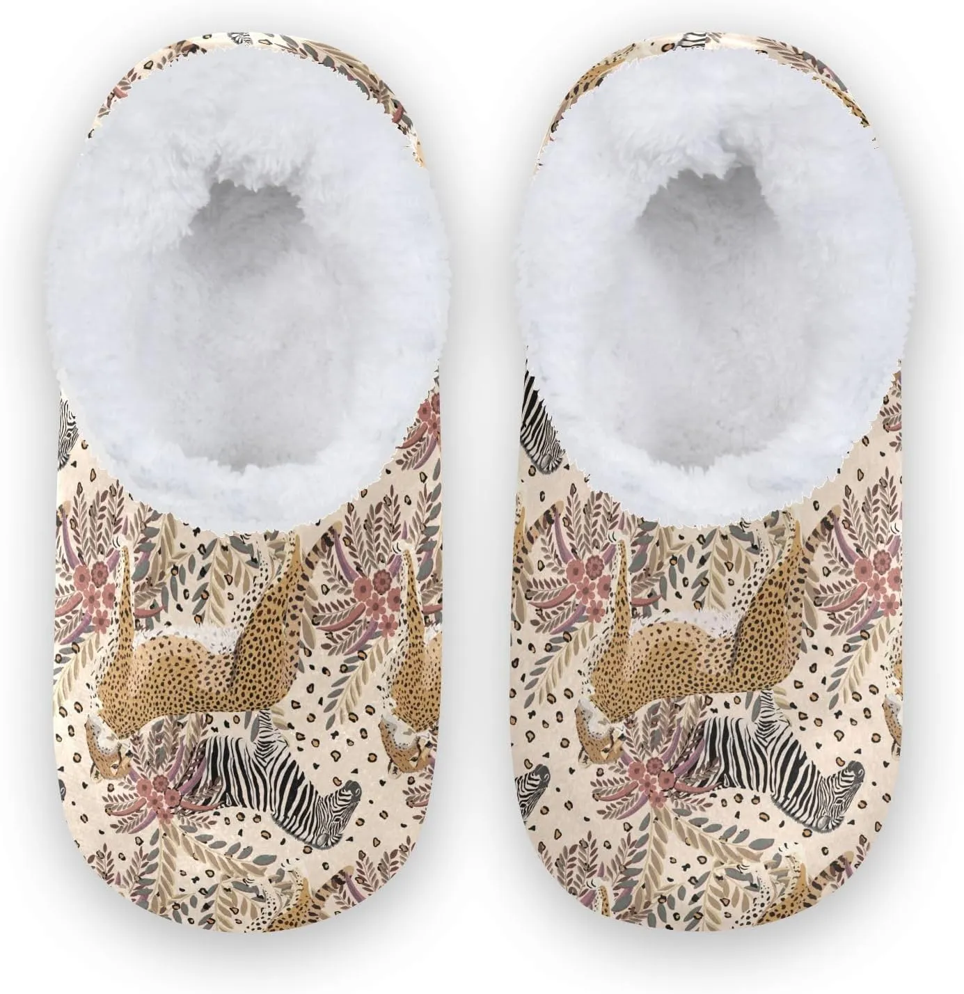 Kids Winter Slippers Retro Zebra Leopard Animal Skins Print Warm Soft Non Slip House Slippers for Boys Girls Indoor