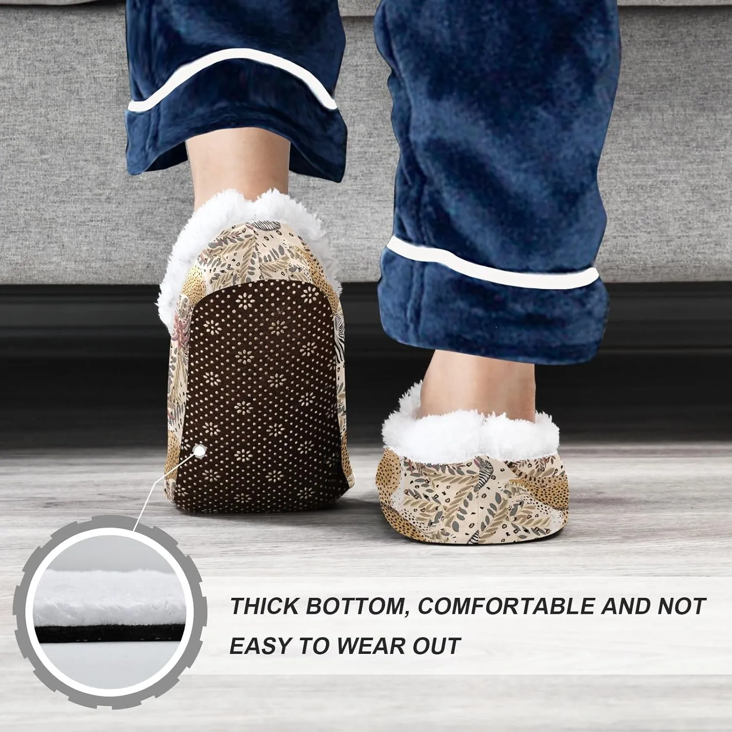 Kids Winter Slippers Retro Zebra Leopard Animal Skins Print Warm Soft Non Slip House Slippers for Boys Girls Indoor