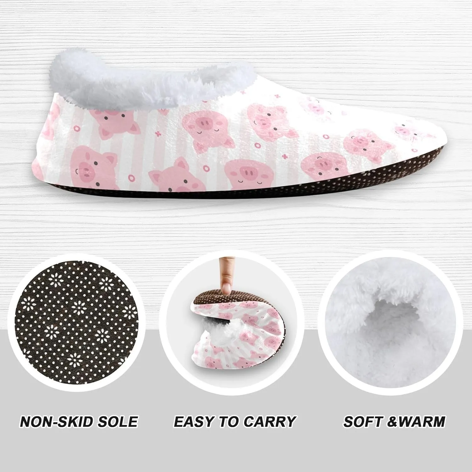 Kids Winter Slippers Seamless Cartoon Pig Pink Warm Soft Non Slip House Slippers for Boys Girls Indoor