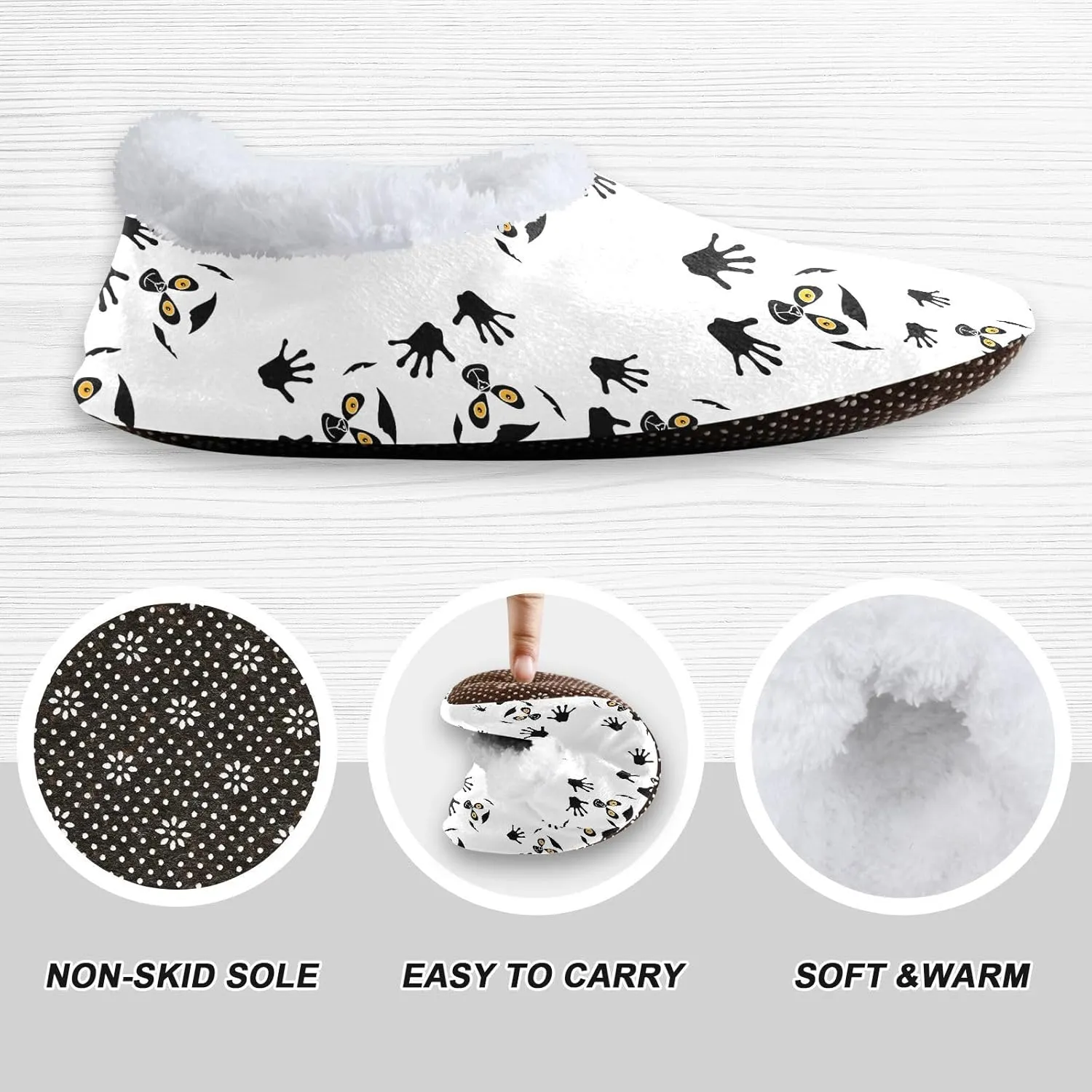 Kids Winter Slippers Seamless Funny Lemurs with Paws Animal Warm Soft Non Slip House Slippers for Boys Girls Indoor