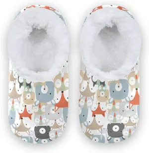 Kids Winter Slippers Seamless Pattern Vintage Animal Face Warm Soft Non Slip House Slippers for Boys Girls Indoor