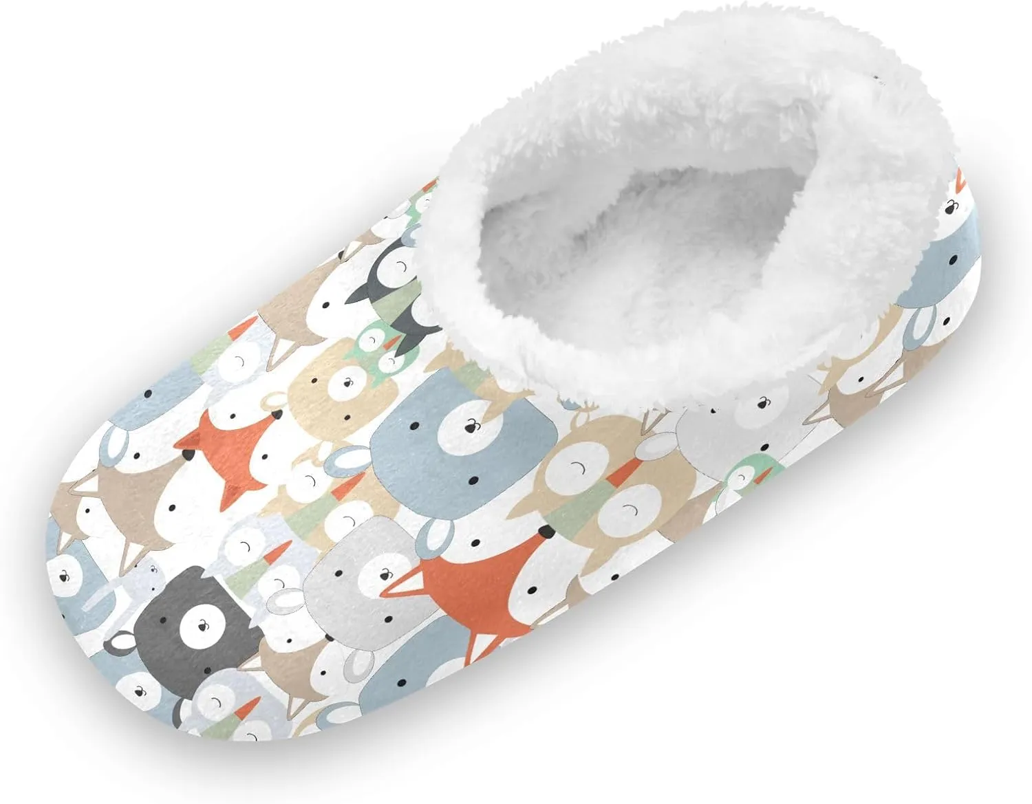 Kids Winter Slippers Seamless Pattern Vintage Animal Face Warm Soft Non Slip House Slippers for Boys Girls Indoor
