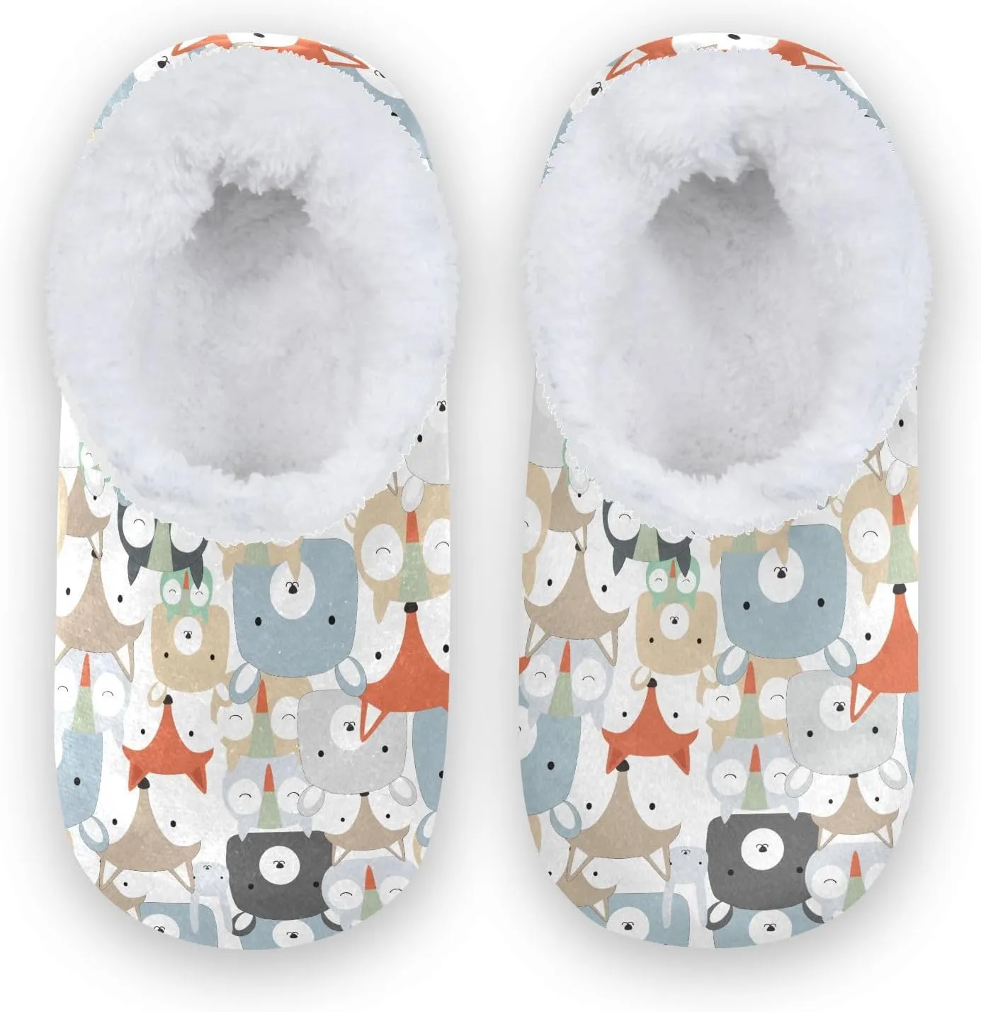 Kids Winter Slippers Seamless Pattern Vintage Animal Face Warm Soft Non Slip House Slippers for Boys Girls Indoor
