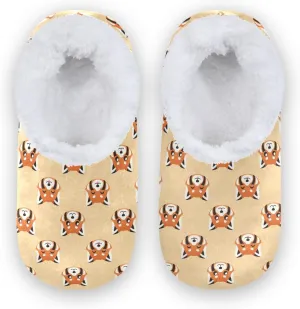 Kids Winter Slippers Seamless Red Panda Face Animal Pattern Warm Soft Non Slip House Slippers for Boys Girls Indoor