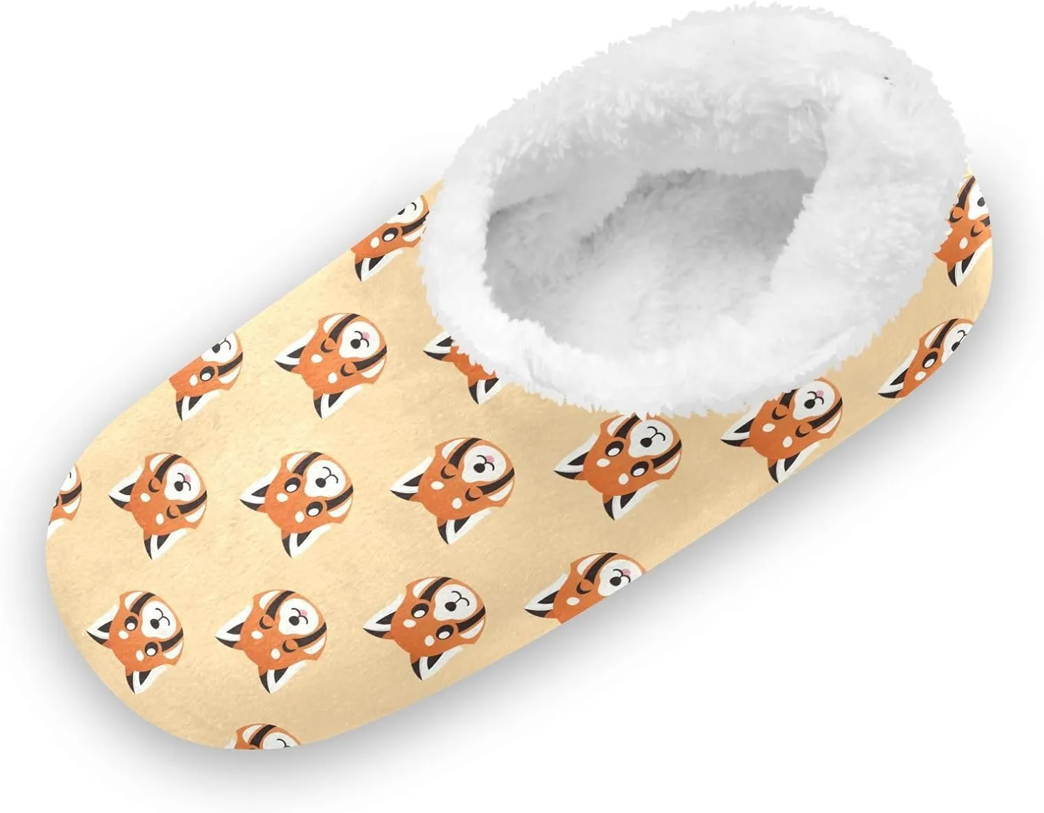 Kids Winter Slippers Seamless Red Panda Face Animal Pattern Warm Soft Non Slip House Slippers for Boys Girls Indoor