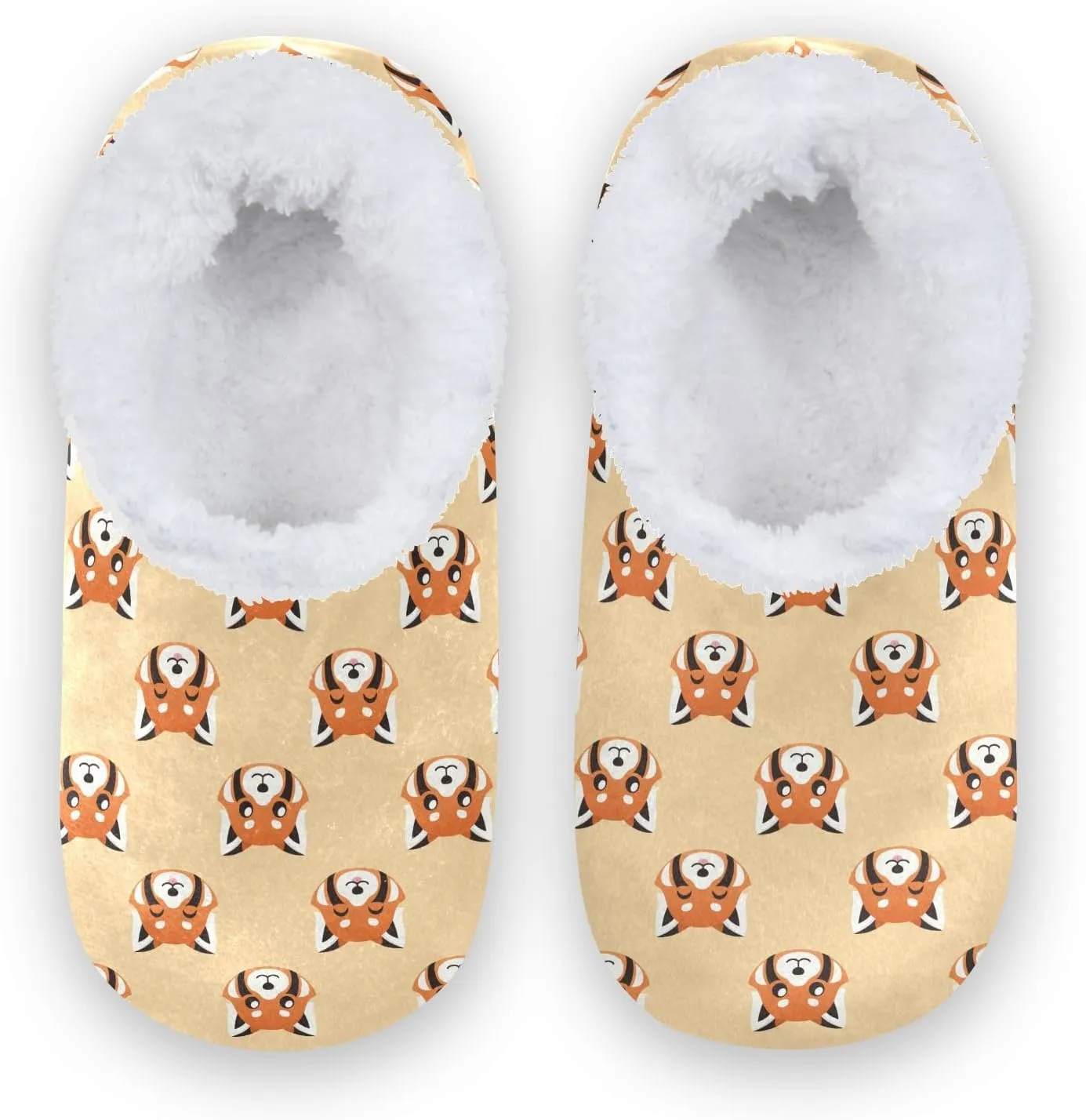 Kids Winter Slippers Seamless Red Panda Face Animal Pattern Warm Soft Non Slip House Slippers for Boys Girls Indoor