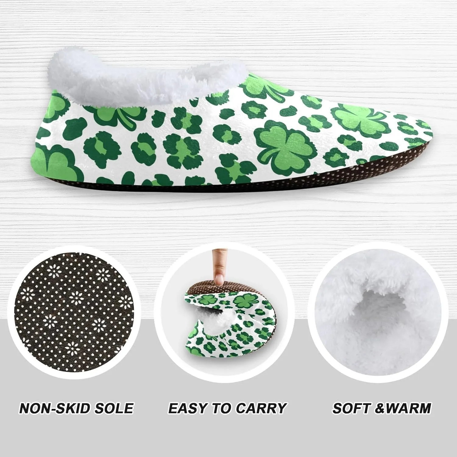 Kids Winter Slippers Shamrock Leopard Print Warm Soft Non Slip House Slippers for Boys Girls Indoor