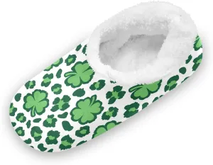 Kids Winter Slippers Shamrock Leopard Print Warm Soft Non Slip House Slippers for Boys Girls Indoor
