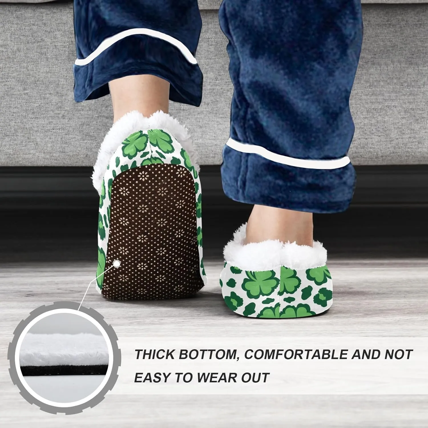 Kids Winter Slippers Shamrock Leopard Print Warm Soft Non Slip House Slippers for Boys Girls Indoor