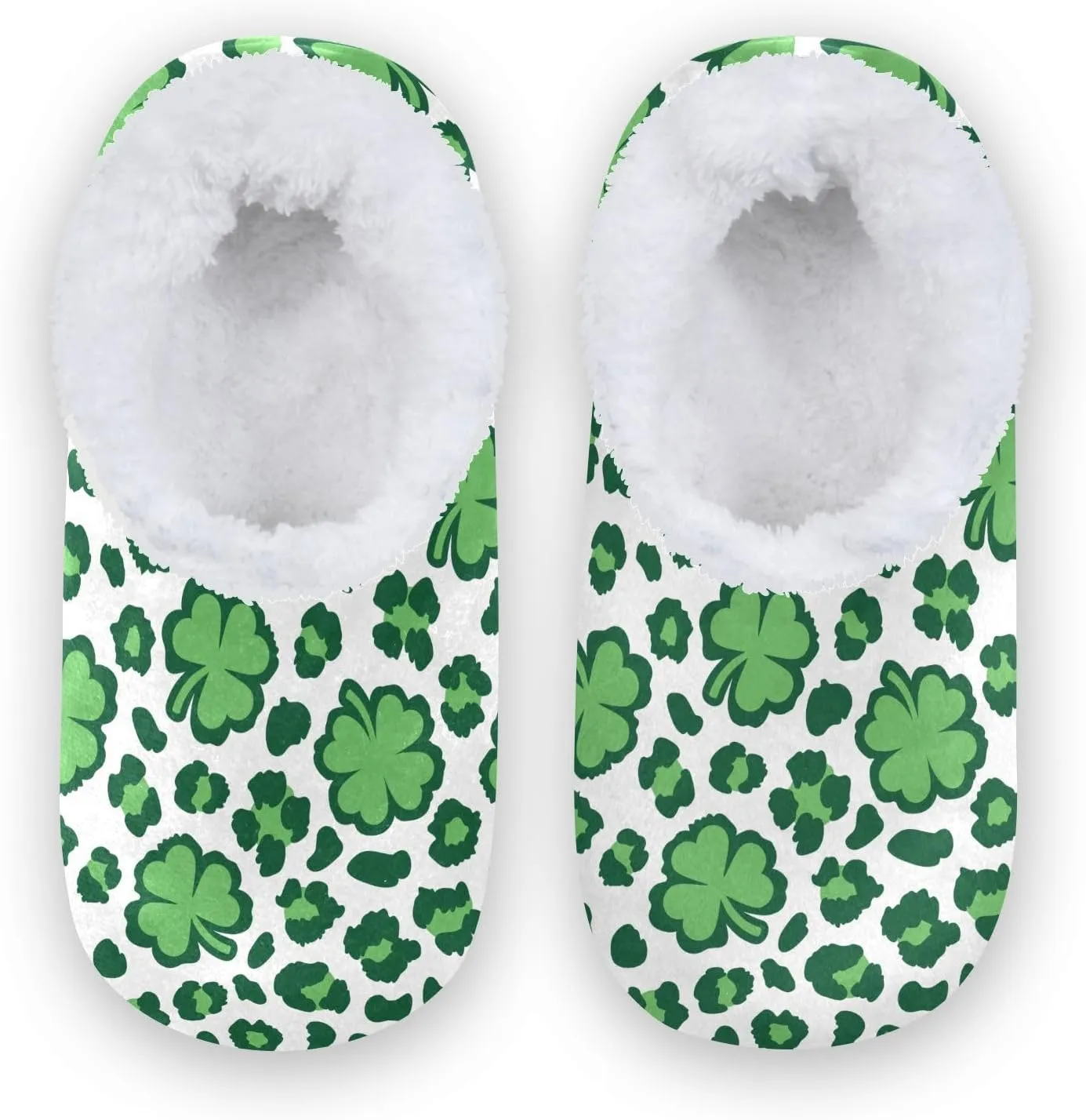 Kids Winter Slippers Shamrock Leopard Print Warm Soft Non Slip House Slippers for Boys Girls Indoor