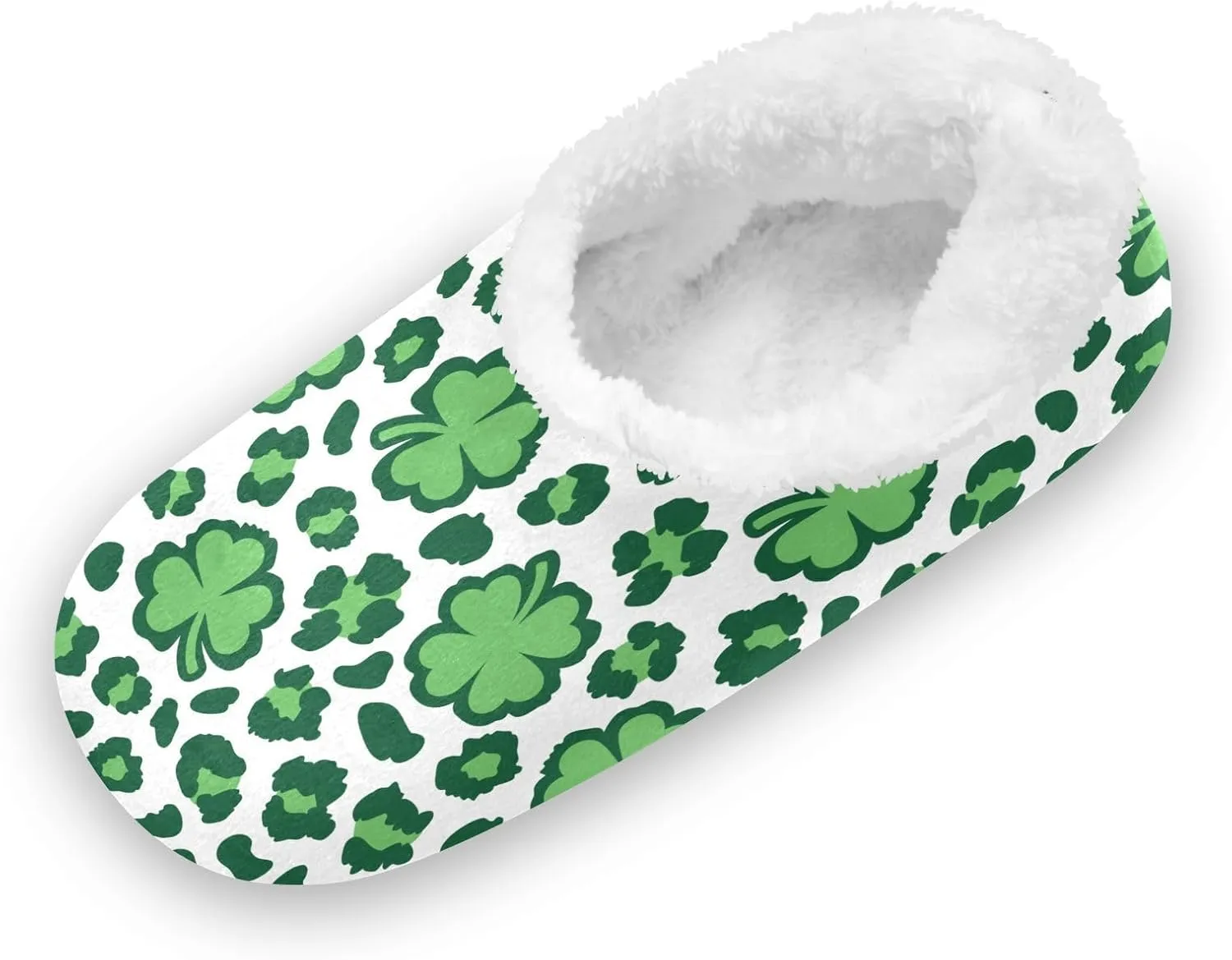 Kids Winter Slippers Shamrock Leopard Print Warm Soft Non Slip House Slippers for Boys Girls Indoor