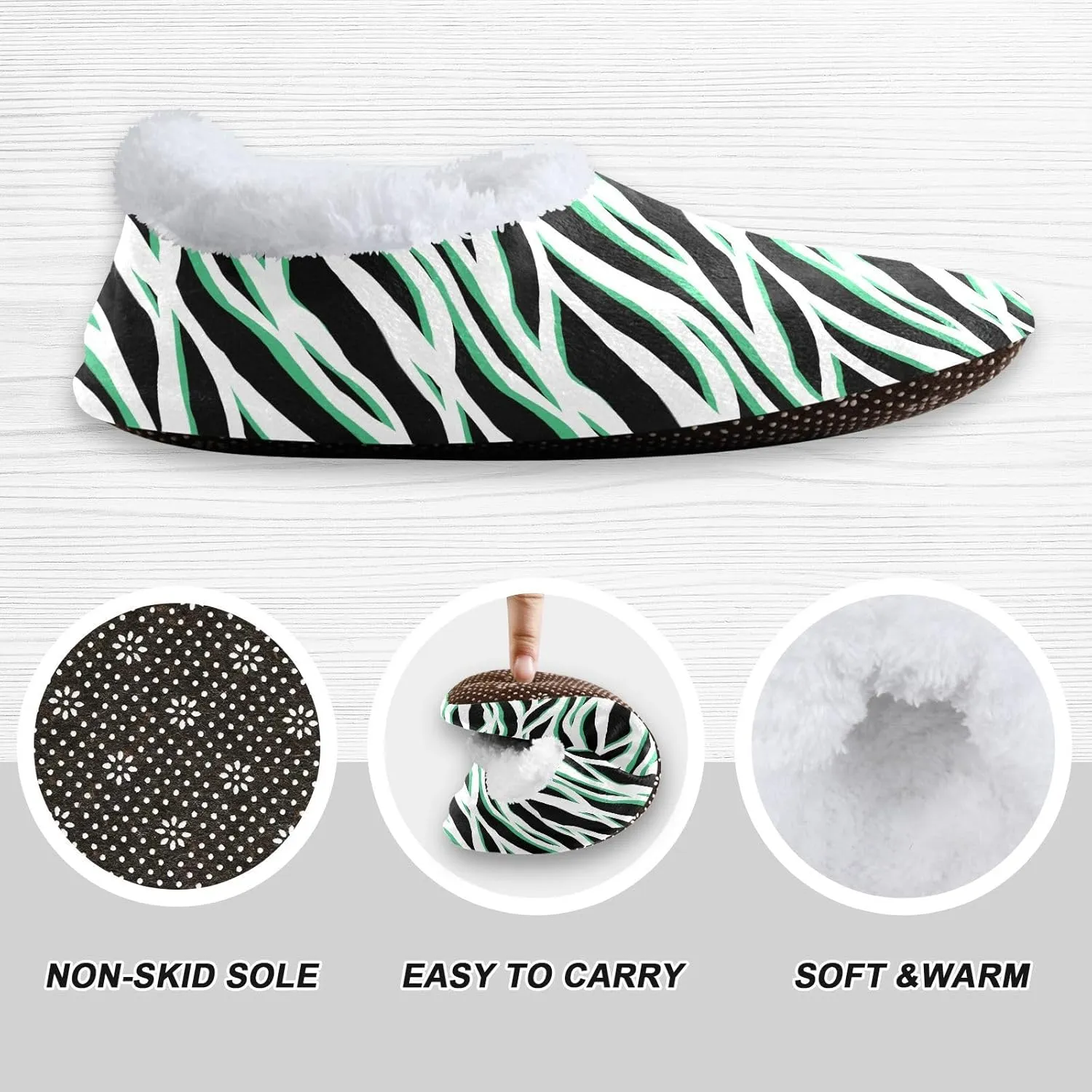 Kids Winter Slippers Stripes Lines Zebra Animal Skin Print Warm Soft Non Slip House Slippers for Boys Girls Indoor