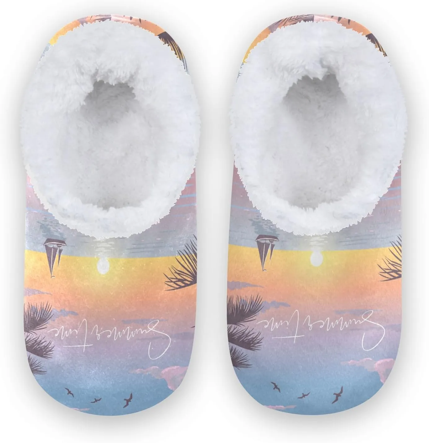 Kids Winter Slippers Tropical Beach Palm Tree Landscapes Warm Soft Non Slip House Slippers for Boys Girls Indoor