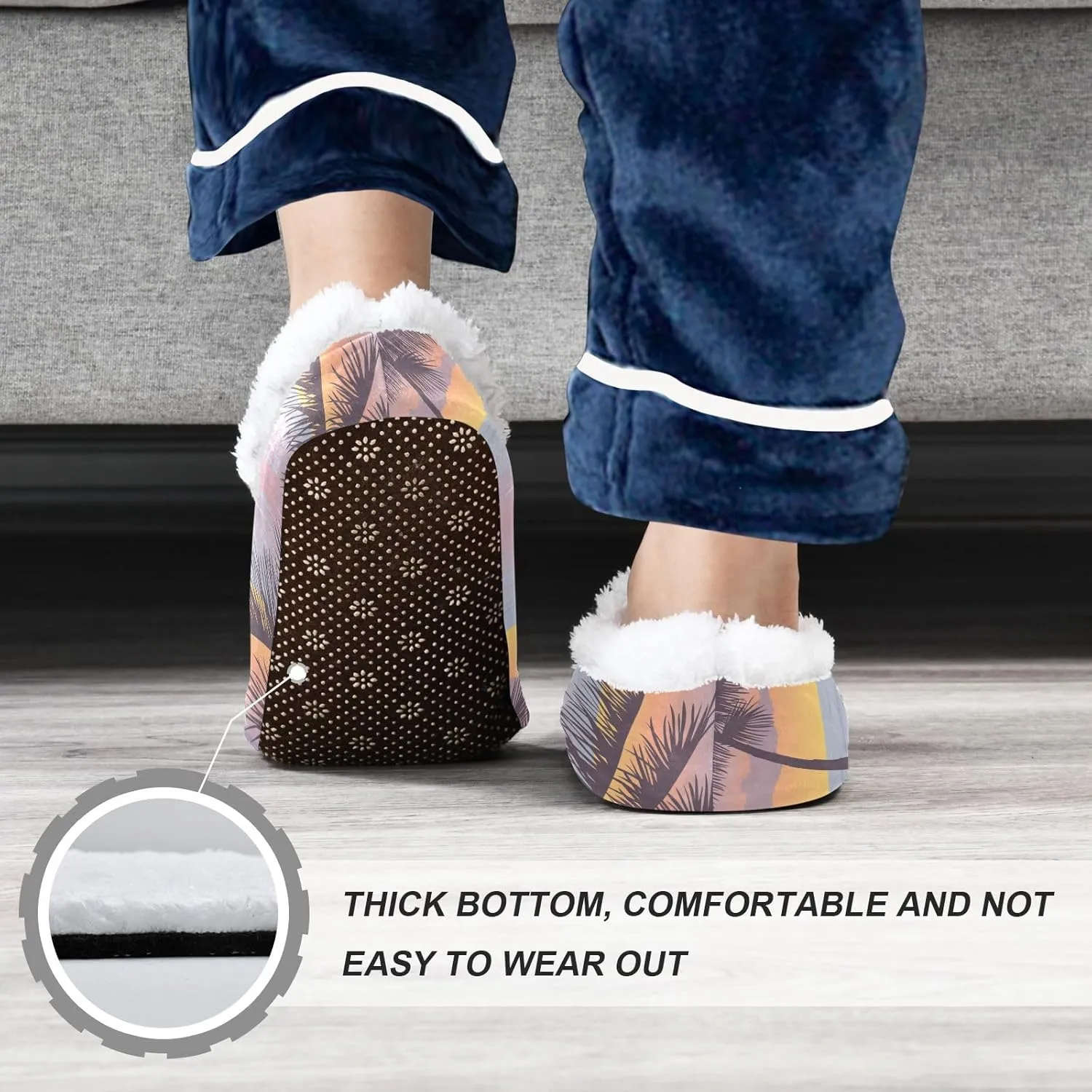 Kids Winter Slippers Tropical Beach Palm Tree Landscapes Warm Soft Non Slip House Slippers for Boys Girls Indoor
