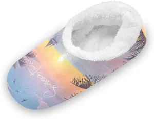 Kids Winter Slippers Tropical Beach Palm Tree Landscapes Warm Soft Non Slip House Slippers for Boys Girls Indoor