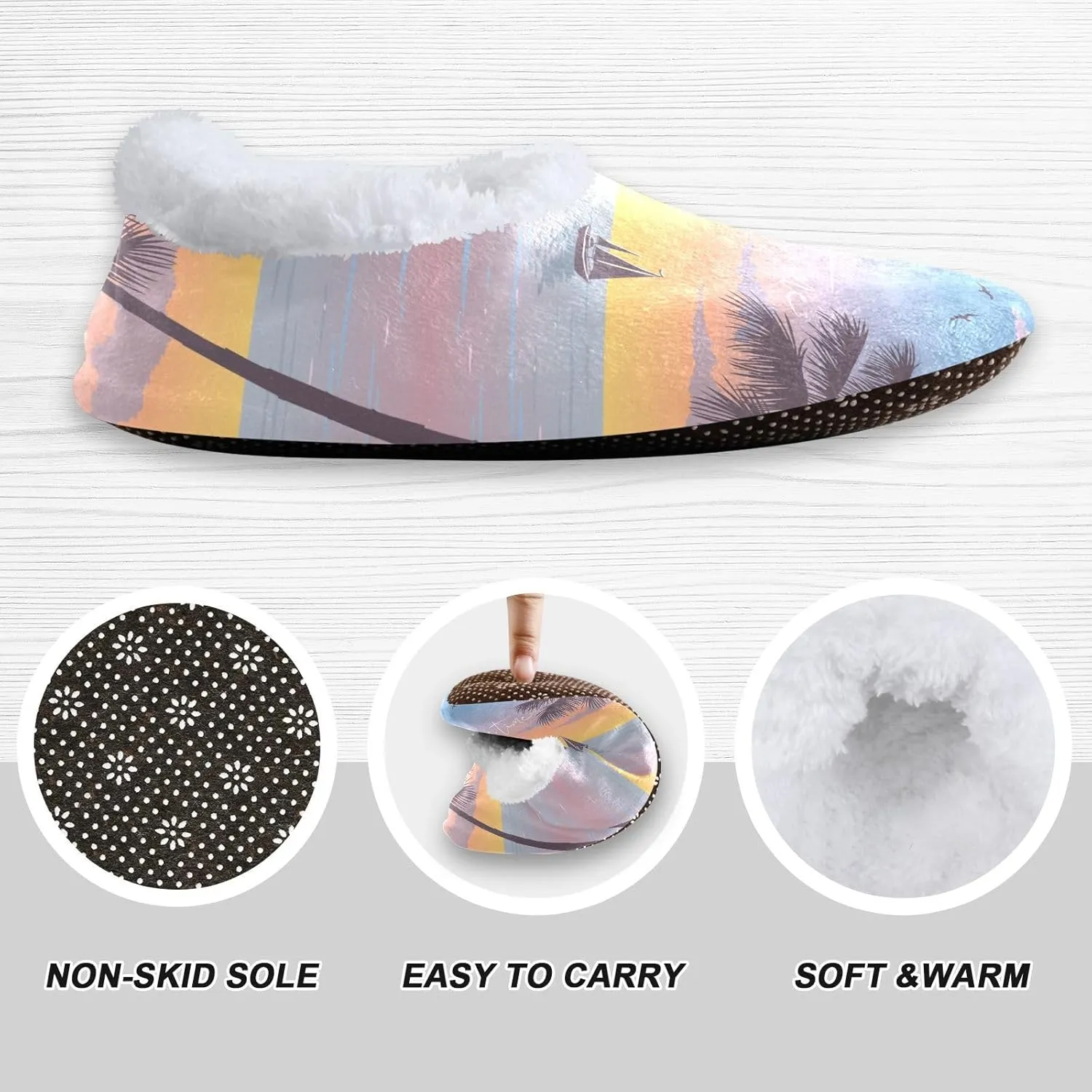 Kids Winter Slippers Tropical Beach Palm Tree Landscapes Warm Soft Non Slip House Slippers for Boys Girls Indoor