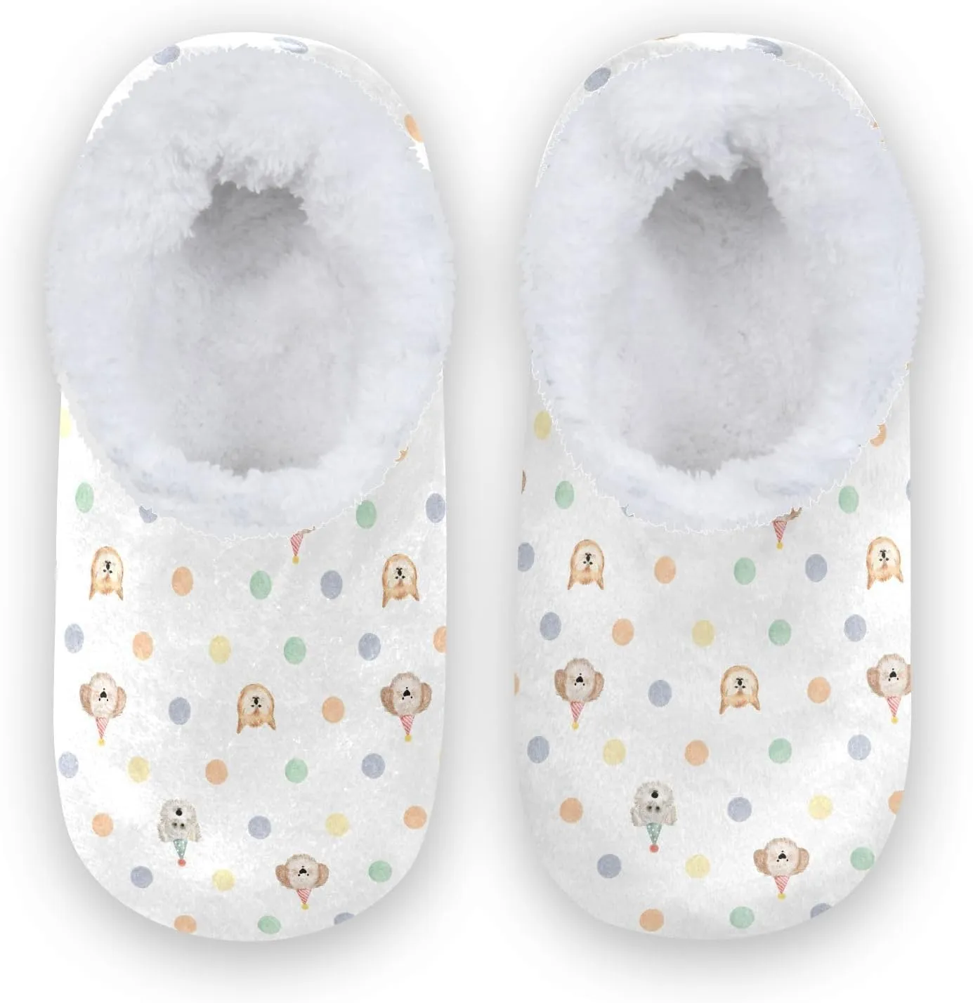 Kids Winter Slippers Watercolor Polka Dots Lovely Dogs Warm Soft Non Slip House Slippers for Boys Girls Indoor