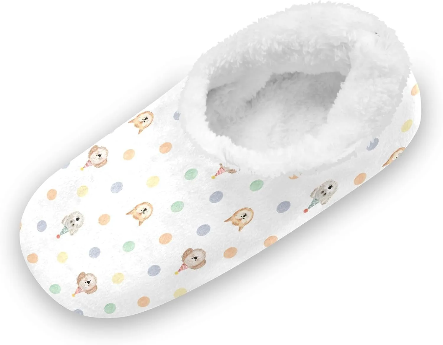 Kids Winter Slippers Watercolor Polka Dots Lovely Dogs Warm Soft Non Slip House Slippers for Boys Girls Indoor