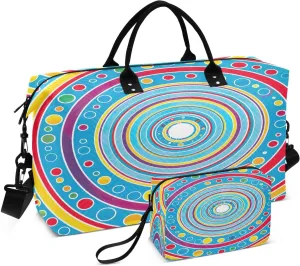 Kigai Colored Round Coil Foldable Travel Duffel Bags,Sports Duffel Bags for Men Women,Weekender Overnight Bag Gym Tote Bag with Toiletry Bag