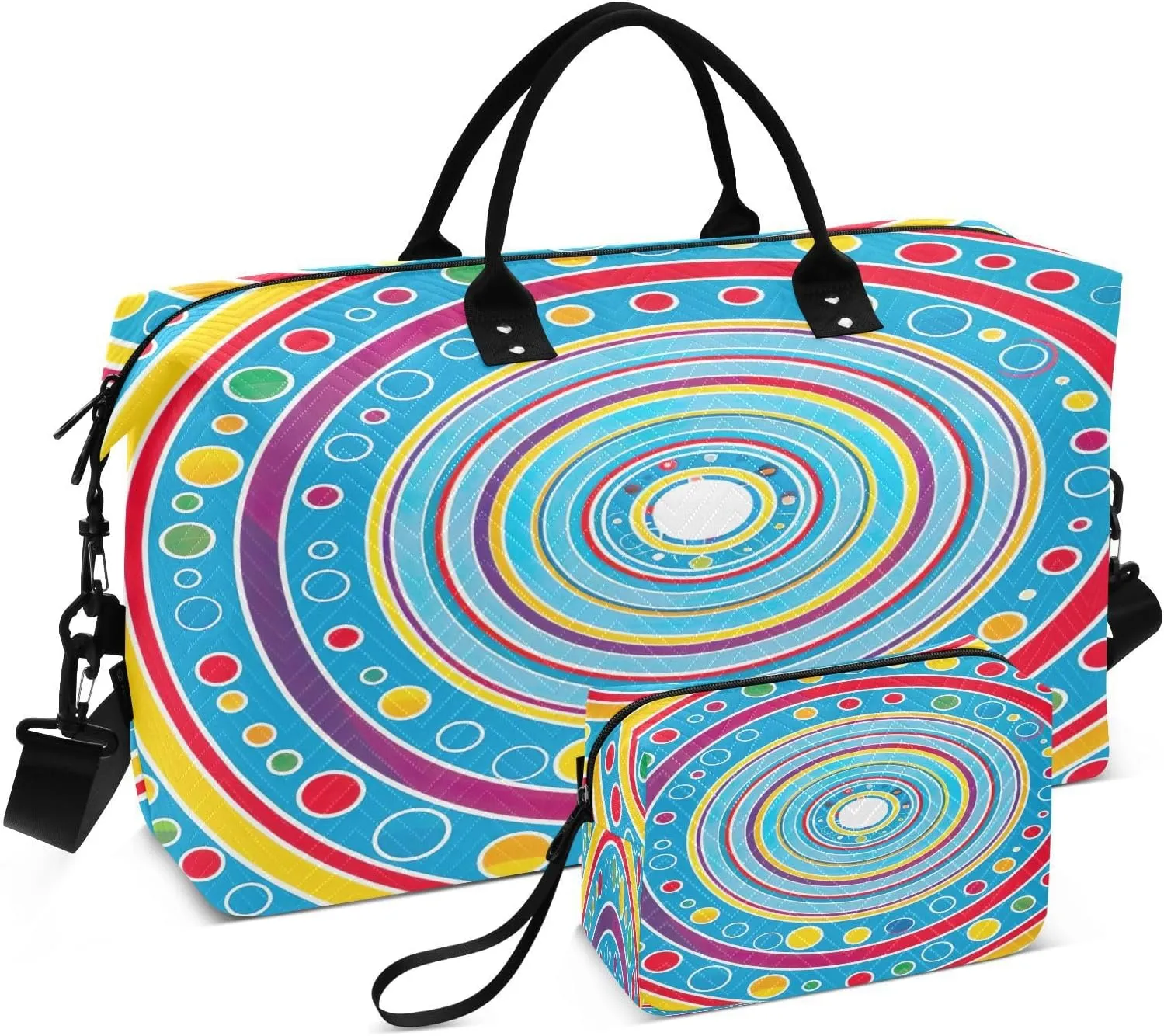 Kigai Colored Round Coil Foldable Travel Duffel Bags,Sports Duffel Bags for Men Women,Weekender Overnight Bag Gym Tote Bag with Toiletry Bag